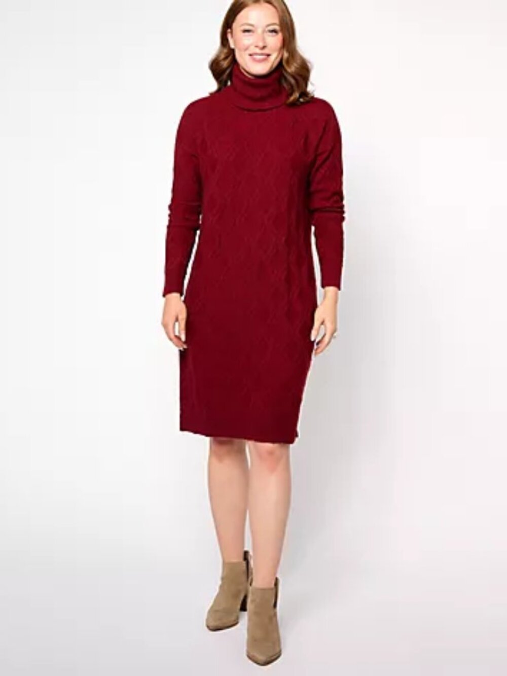 Denim & Co. Heritage Regular Cable Knit Sweater Dress Rhubarb Size 5X